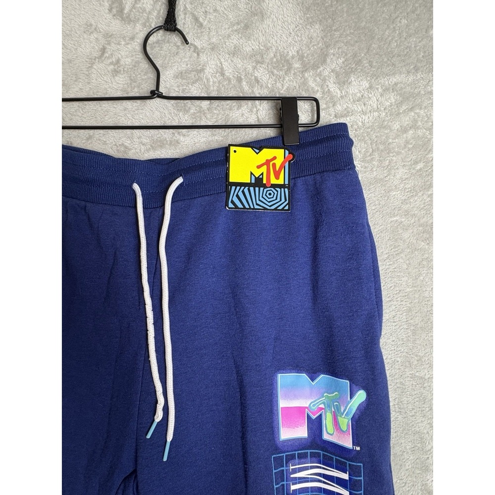 MTV Music Television Pants Mens 3XL Blue Retro Graphic Joggers Drawstring Lounge - Picture 7 of 11